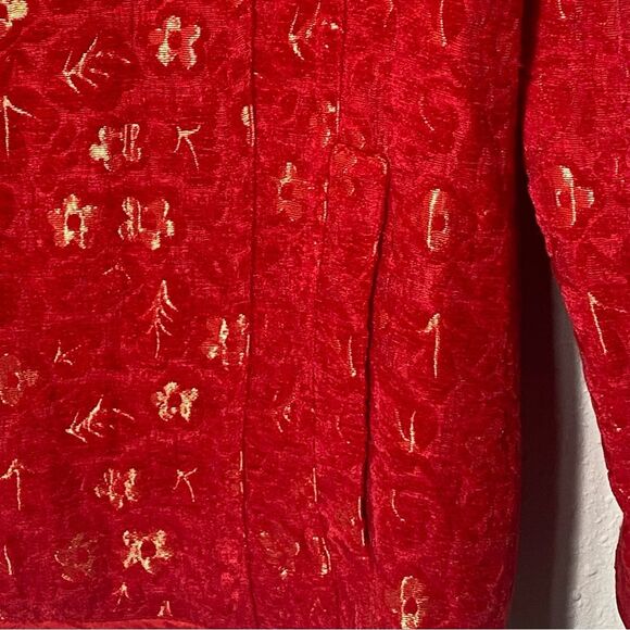 Chicos Red &Gold Tone Mandarin Brocade Floral Blazer/Jacket Women's Size 1/Small - Picture 8 of 16